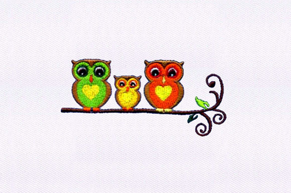 Tree Perched Owls Embroidery Design